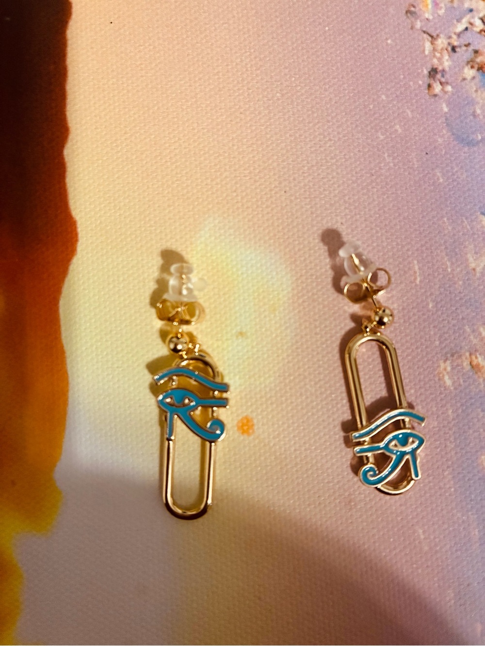 Gold and Turquoise Eye of Horus Dangle Earrings